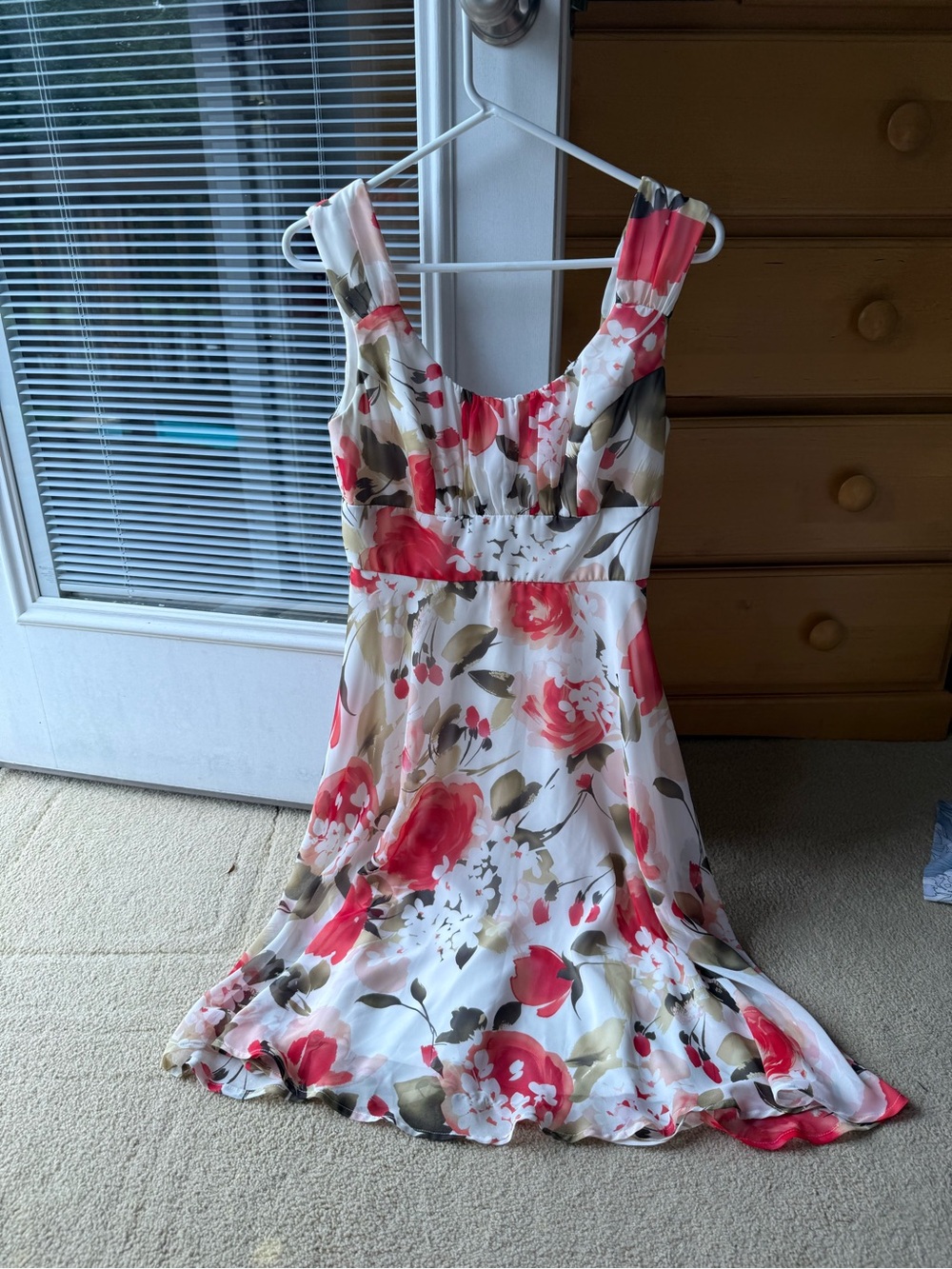 dressbarn White and Coral Floral Midi Dress
